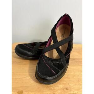 Earth Origins Arleen Mary Jane Shoes Black Leather 8.5 M Slip On Comfort Flats